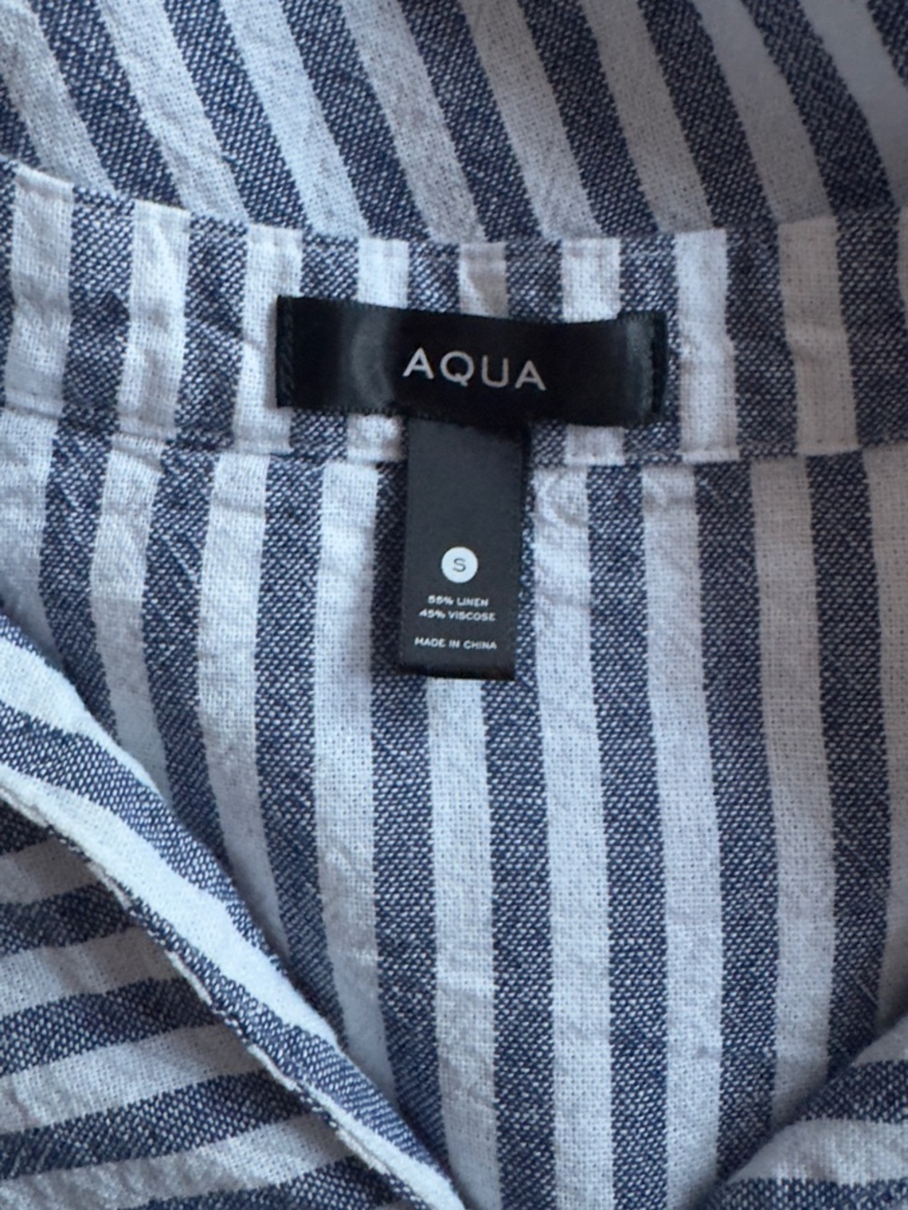 Aqua Blue & White Striped V-Neck Peasant Blouse Size S Linen Blend - Picture 3 of 6